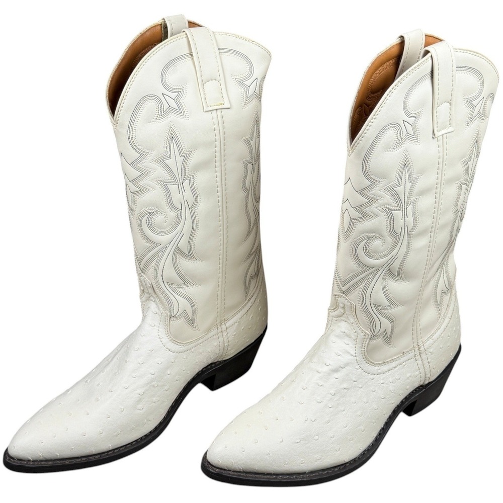 NEW Laredo 68016 Men's Size 9.5 EW White Ostrich Print Western Cowboy Boots